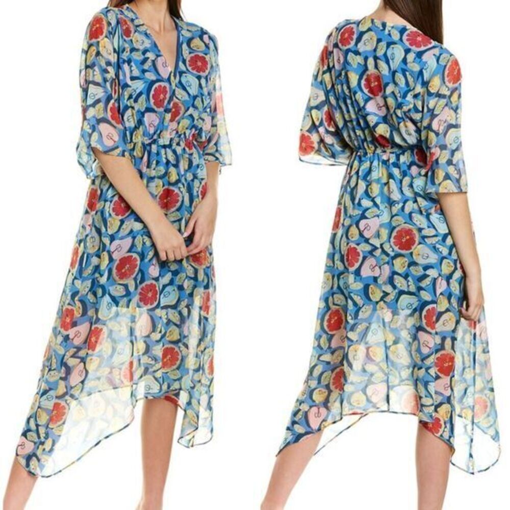 Hutch Anthropologie summer fruit shark‎ bit hem kimono sleeve dress, 0X